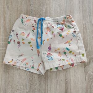 Oso & Me Cream Printed Cotton Shorts with Blue Drawstring